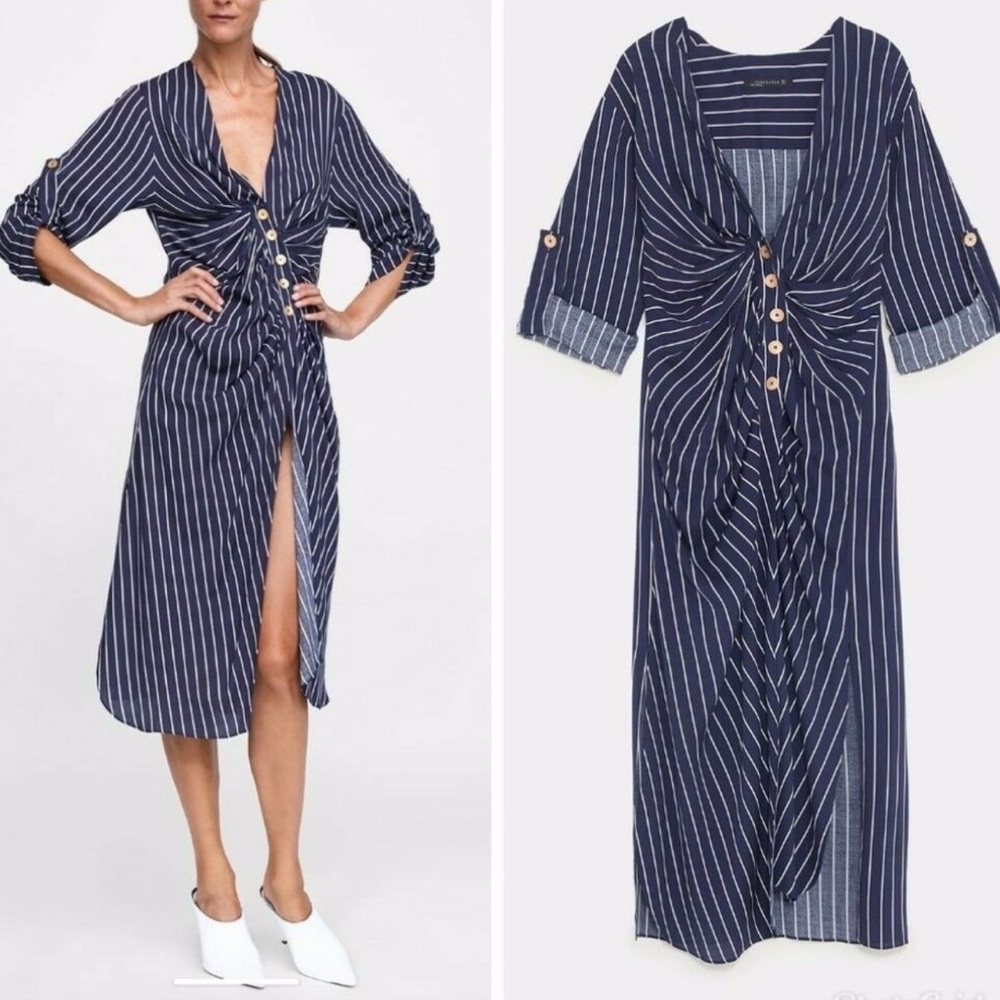 Zara Striped Tunic with Drape Effect - Picture 2 of 8